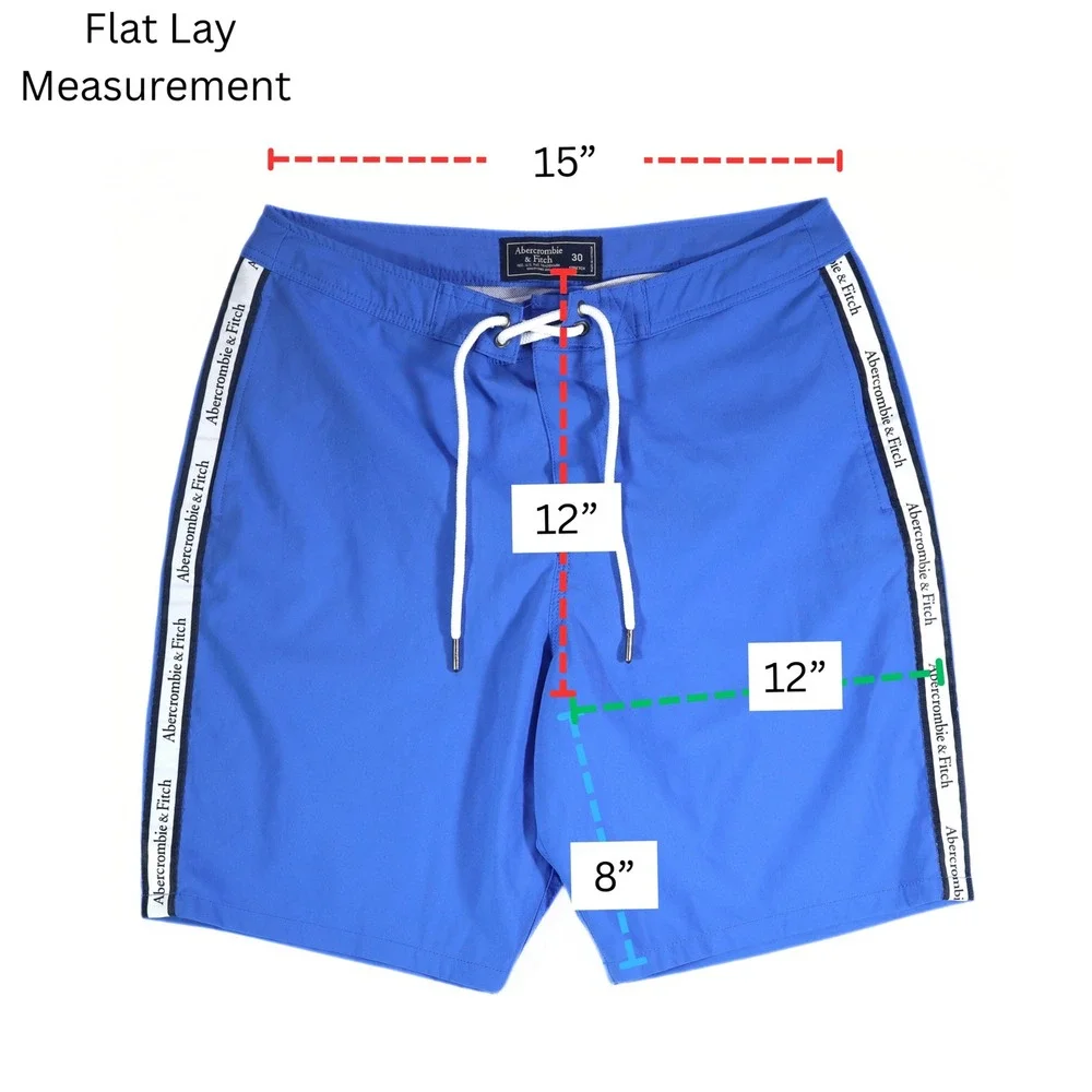 Abercrombie & Fitch Board Shorts Mens 30 Blue Logo Tape Stretch Swim Trunks EUC‎